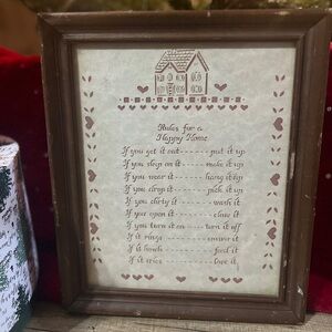 Cozy Brown Framed Happy Home Rules Sign